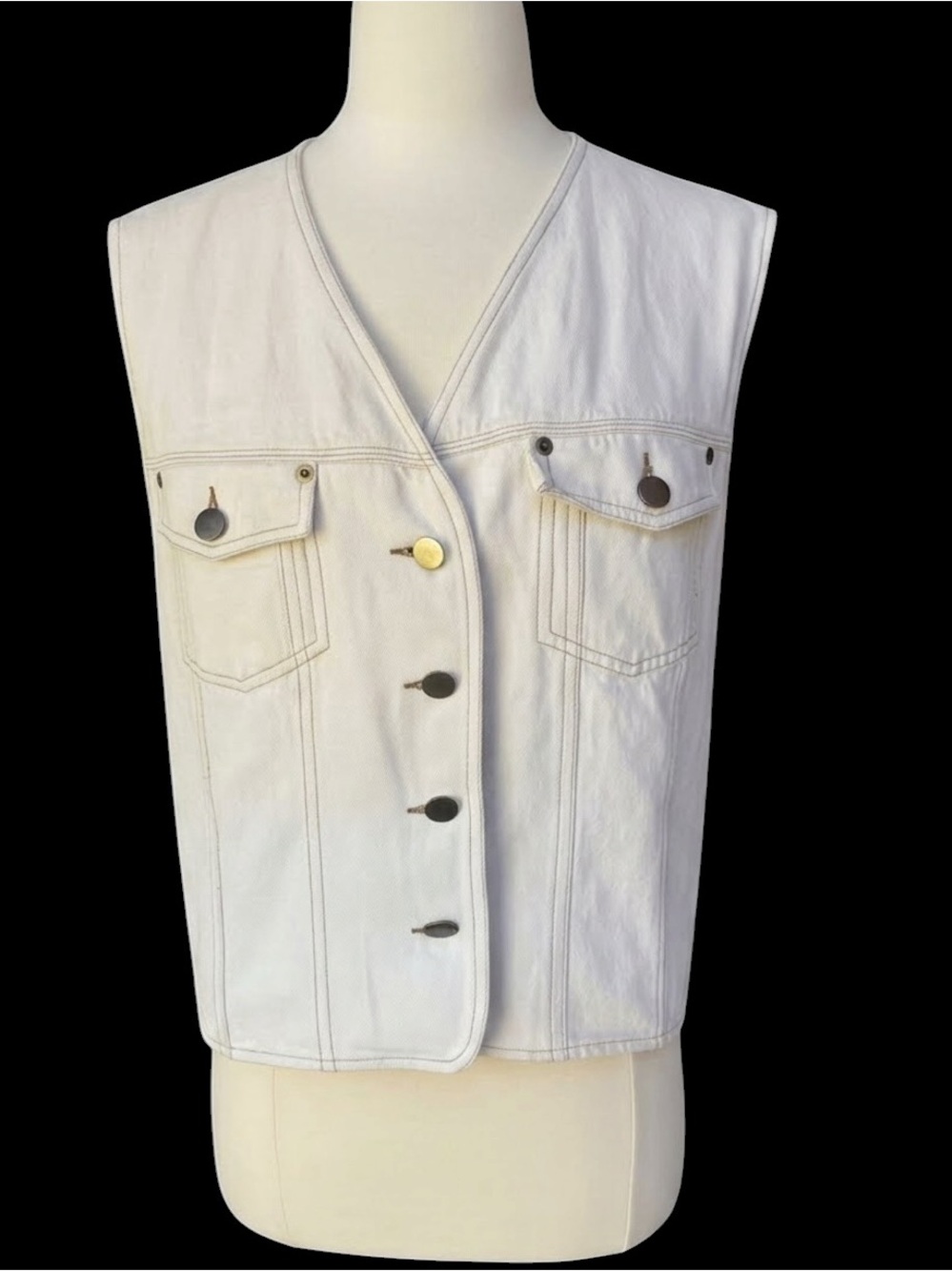 1990s Russ Sport (Russ Togs Co.) Oatmeal‎ Linen/Ramie/Cotton V-Neck Button Front